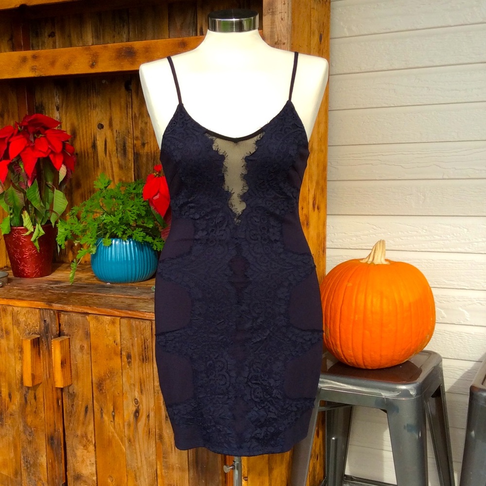 Navy lace spaghetti strap dress